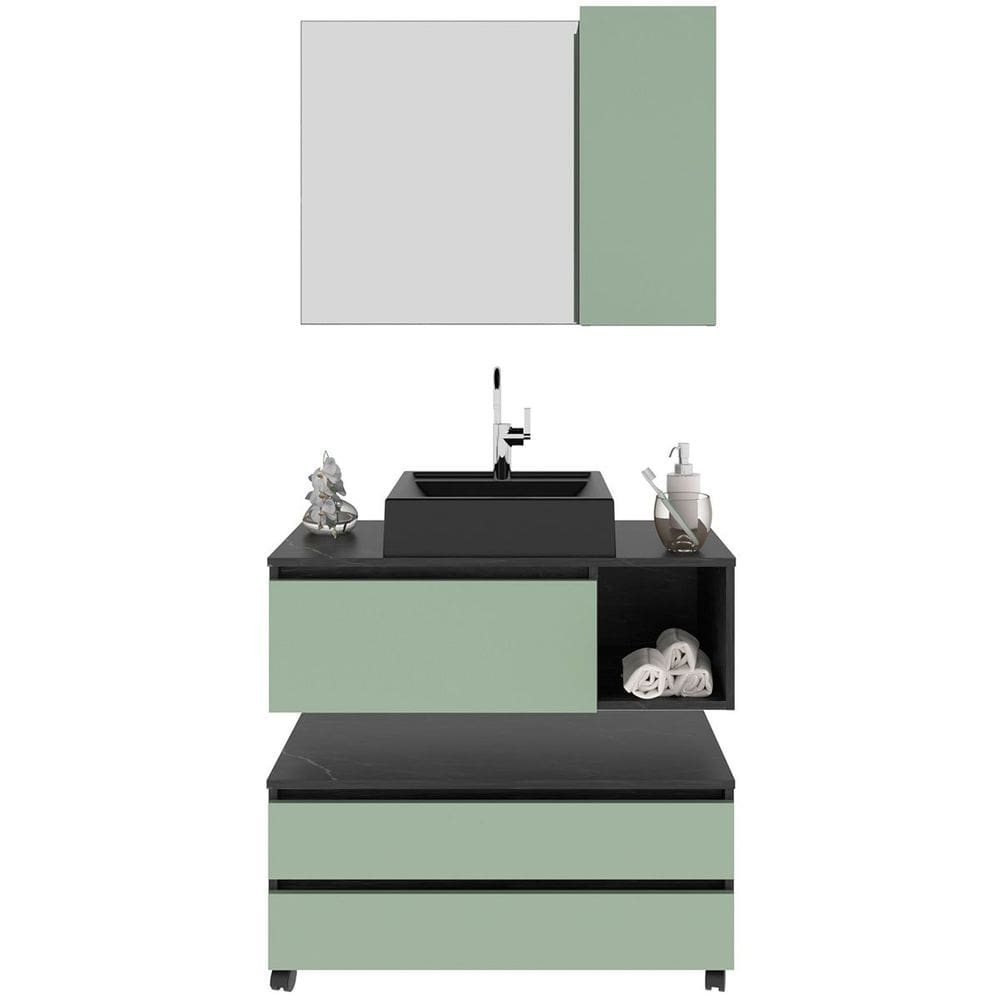 Kit Gabinete Balcão e Espelheira de Banheiro Marina
