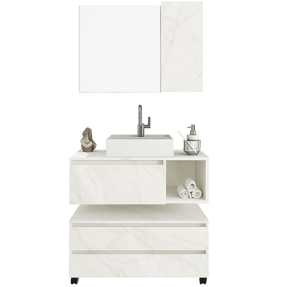 Kit Gabinete Balcão e Espelheira de Banheiro Marina