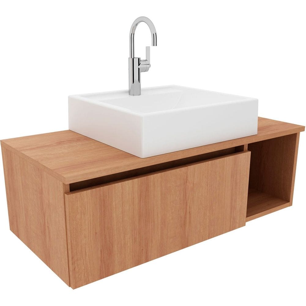 Gabinete de Banheiro 80 cm com Cuba 1 Porta e Nicho