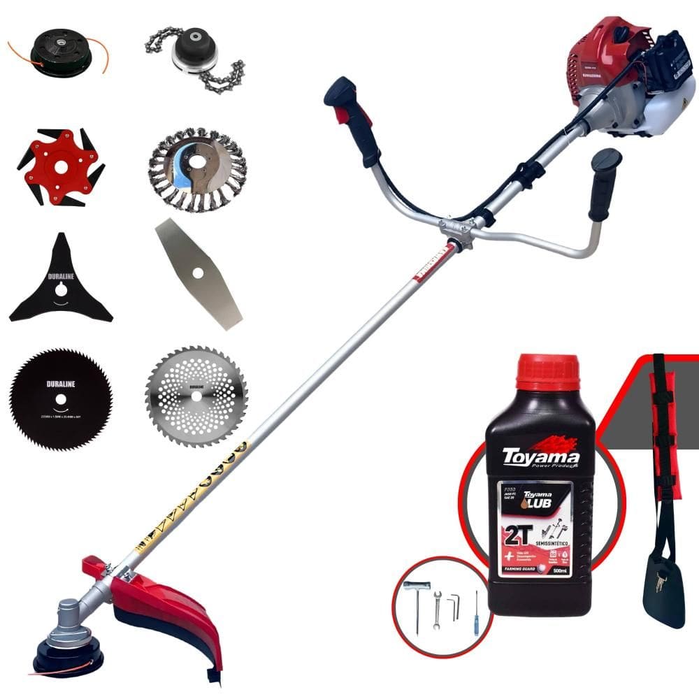 Roçadeira Profissional À Gasolina Kawashima BCJ521L 52cc 2,5HP de Potência 10.000rpm Alta Performance Completa Com 8 Opções de Cortes + ÓLEO TOYAMA 2T