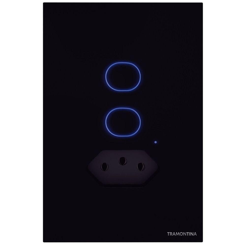 Interruptor Onne Touch Smart Tramontina Preto Com 2 Canais E 1 Tomada 2p+t 10 A 250 V Tramontina