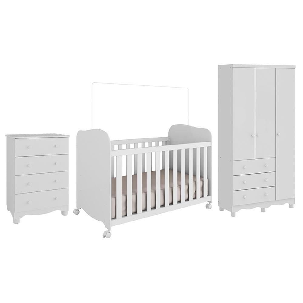 Dormitório Infantil Júnior Guarda Roupa 3 Portas, Cômoda e Berço Uli - Móveis Peroba