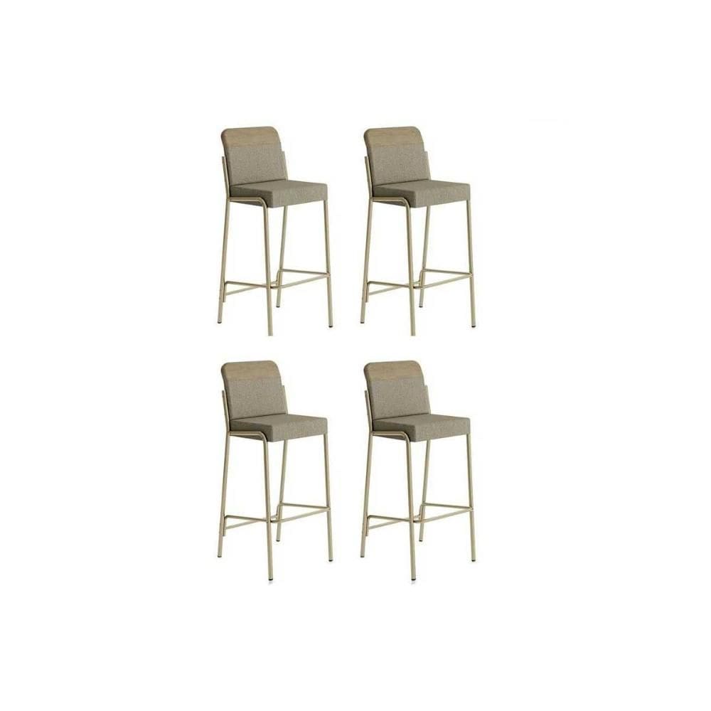 Banqueta Sala de Jantar Duo 1753 Kit 4 Un Dourado/Linho Bamboo/ano Bamboo - Carraro