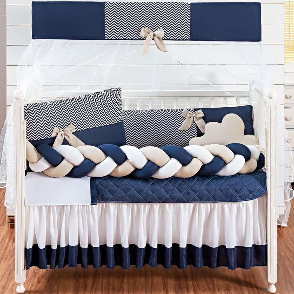 Kit Protetor Berço Americano 11 Peças Imperial Doce Marinho