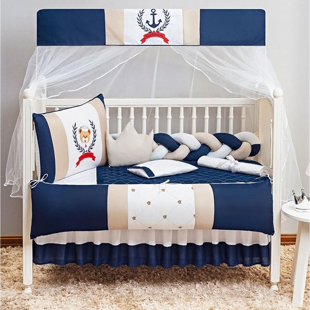 Kit Protetor Berço Urso Marinheiro 11 Peças Com Saia Berço