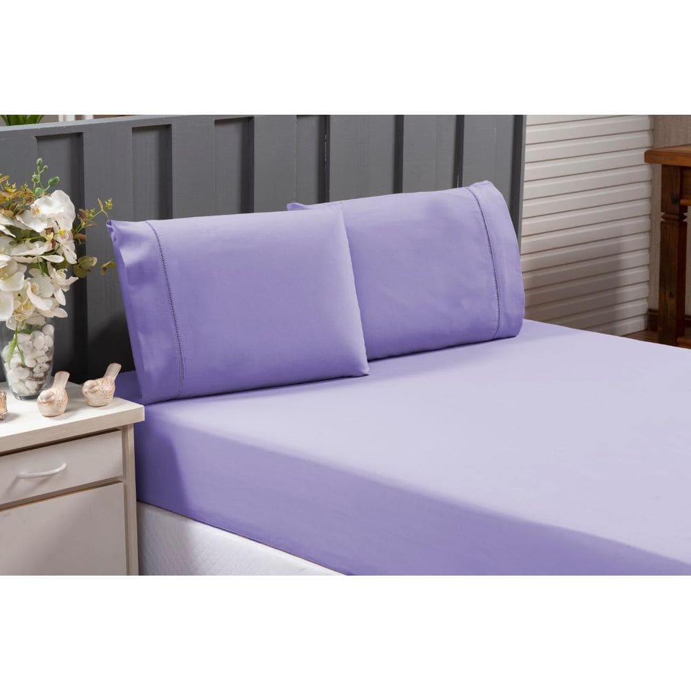 Jogo De Lençol 100% Algodão Cama Queen Percal 200 Fios Lilás