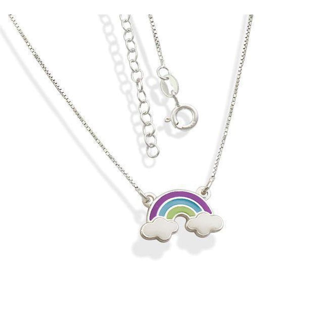 Gargantilha Prata Veneziana Arco-Íris Nuvens Resina Colorida