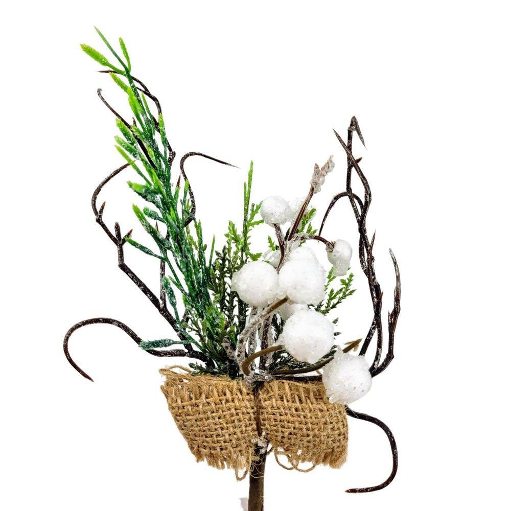 Folhagem De Natal Pick Branco Com Laço 23X12X4Cm