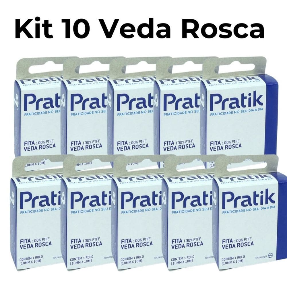 Kit 10 Fita Veda Rosca Pratik 18mm x 10m Ideal Para Hidráulica em Geral