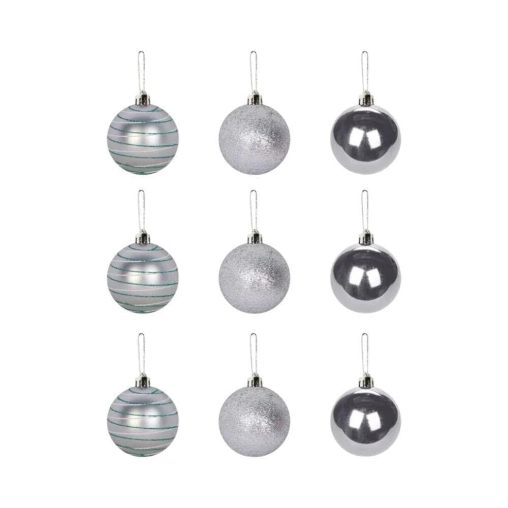 Kit Elegante De 9 Bolinhas Prateadas Texturizadas Para Decoração De Natal