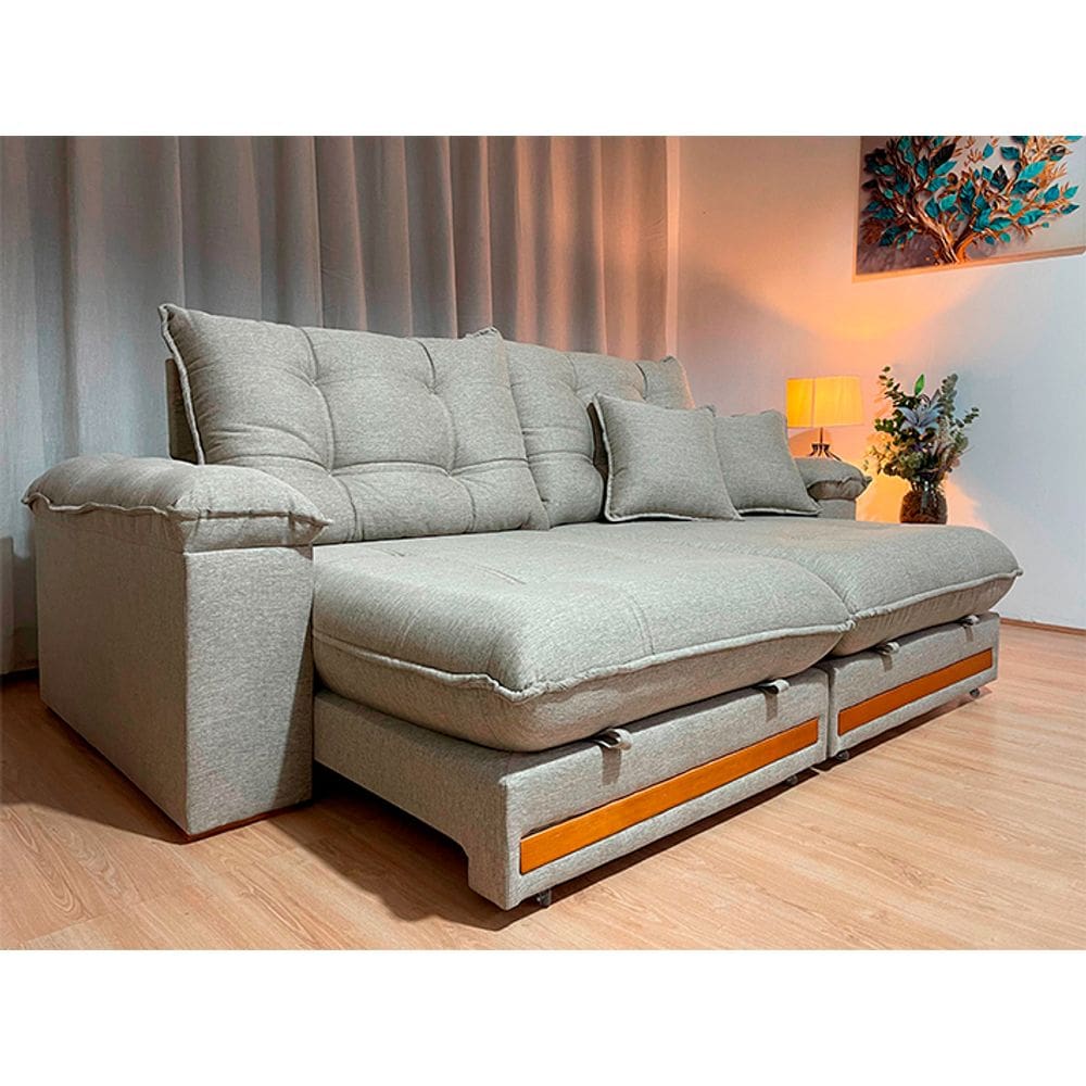 Sofá Retrátil Reclinável 2,30 m Linho Bege A226 Gael