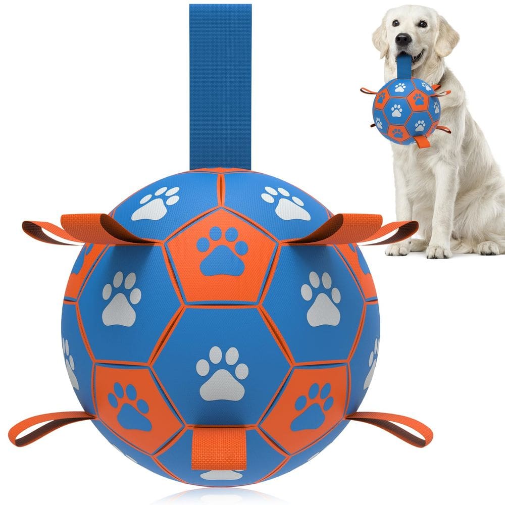 Brinquedo de bola de futebol para cães QDAN para cães médios e grandes azul laranja