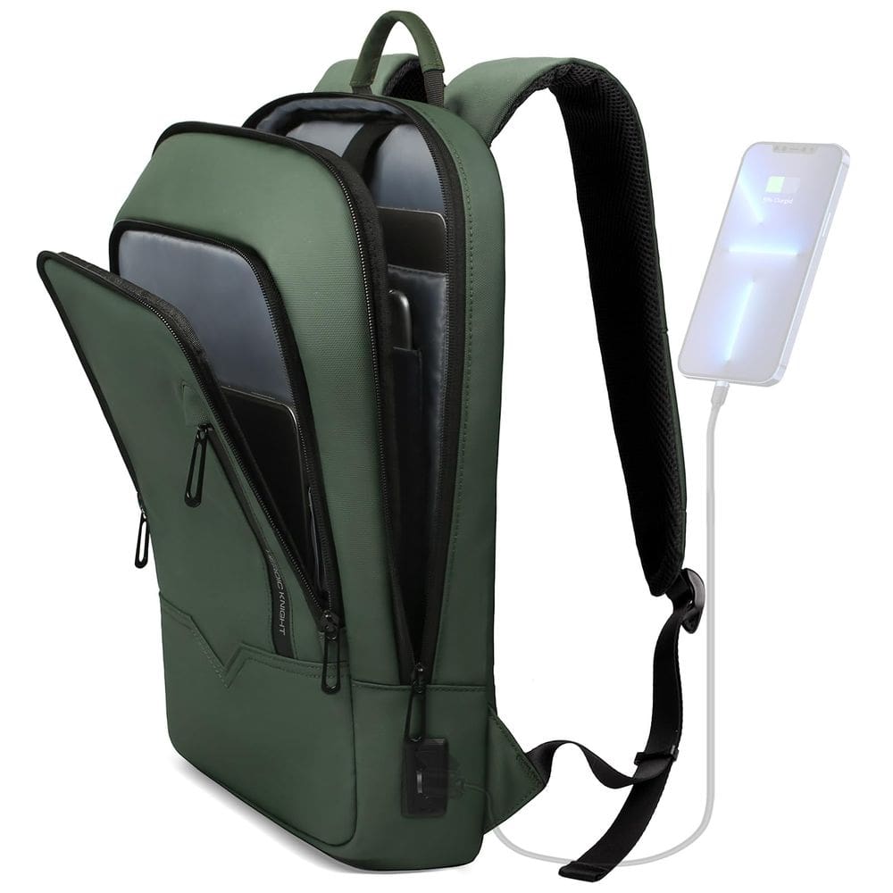 Mochila hk Business Slim para homens com carregador USB de 15,6&quot; verde
