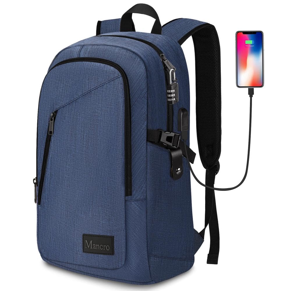 Mochila para laptop Mancro de 15,6 polegadas resistente à água com porta USB