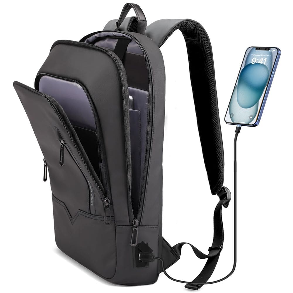 Mochila hk Business Slim para homens com carregador USB para laptop de 17,3 polegadas