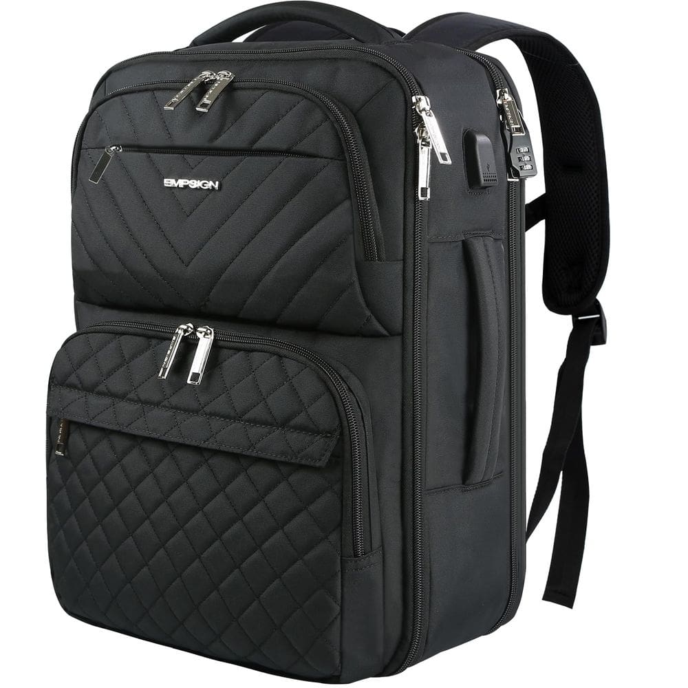 Mochila de viagem EMPSIGN para mulheres, laptop de 17 polegadas preta