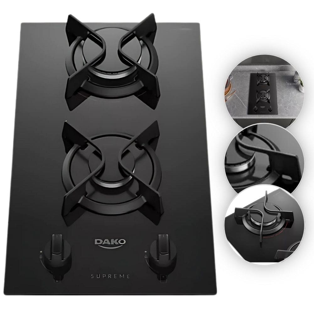 Cooktop à Gás Dako Supreme 2 Bocas Mega Chama 2,85kW Classe A Vidro Temperado Bivolt