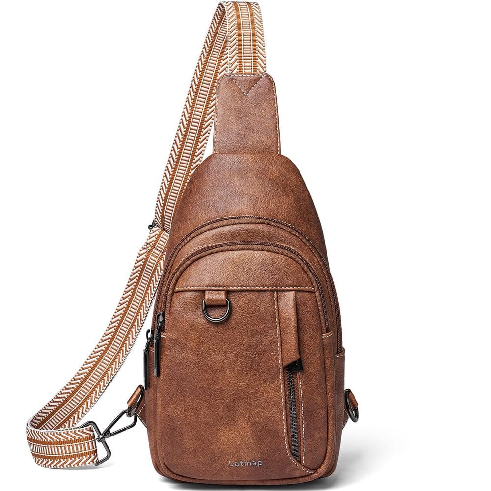 Bolsa tipo estilingue LATMAP, mochila pequena de couro, marrom de viagem