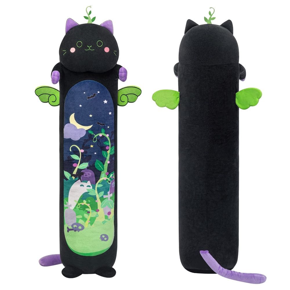 Almofada corporal de pelúcia Mewaii Long Cat Kawaii preta 90cm