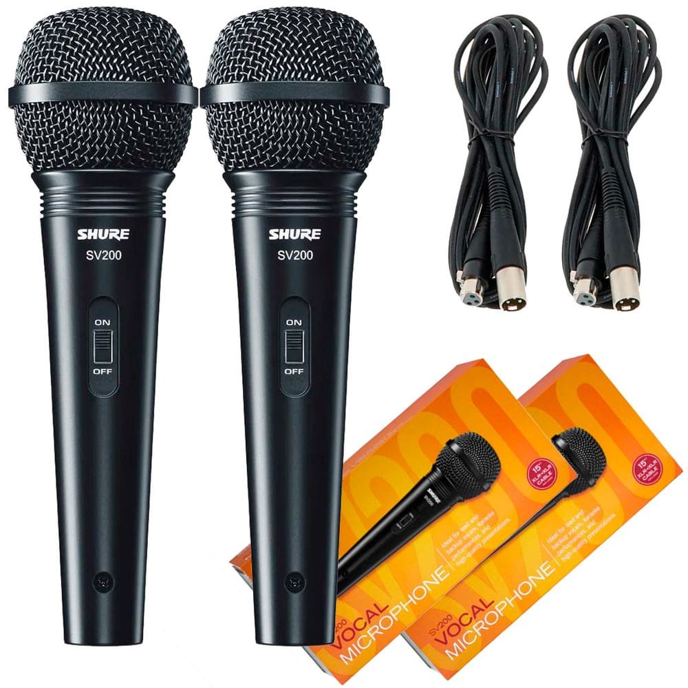 Kit C/ 2 Microfones Shure De Mão Com Fio Sv200 Unidirecional
