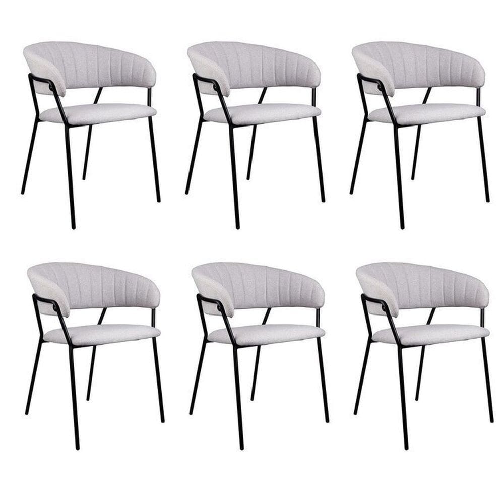 Kit 06 Cadeiras para Sala de Jantar com Braços Estofado Base em Aço Mara Cinza