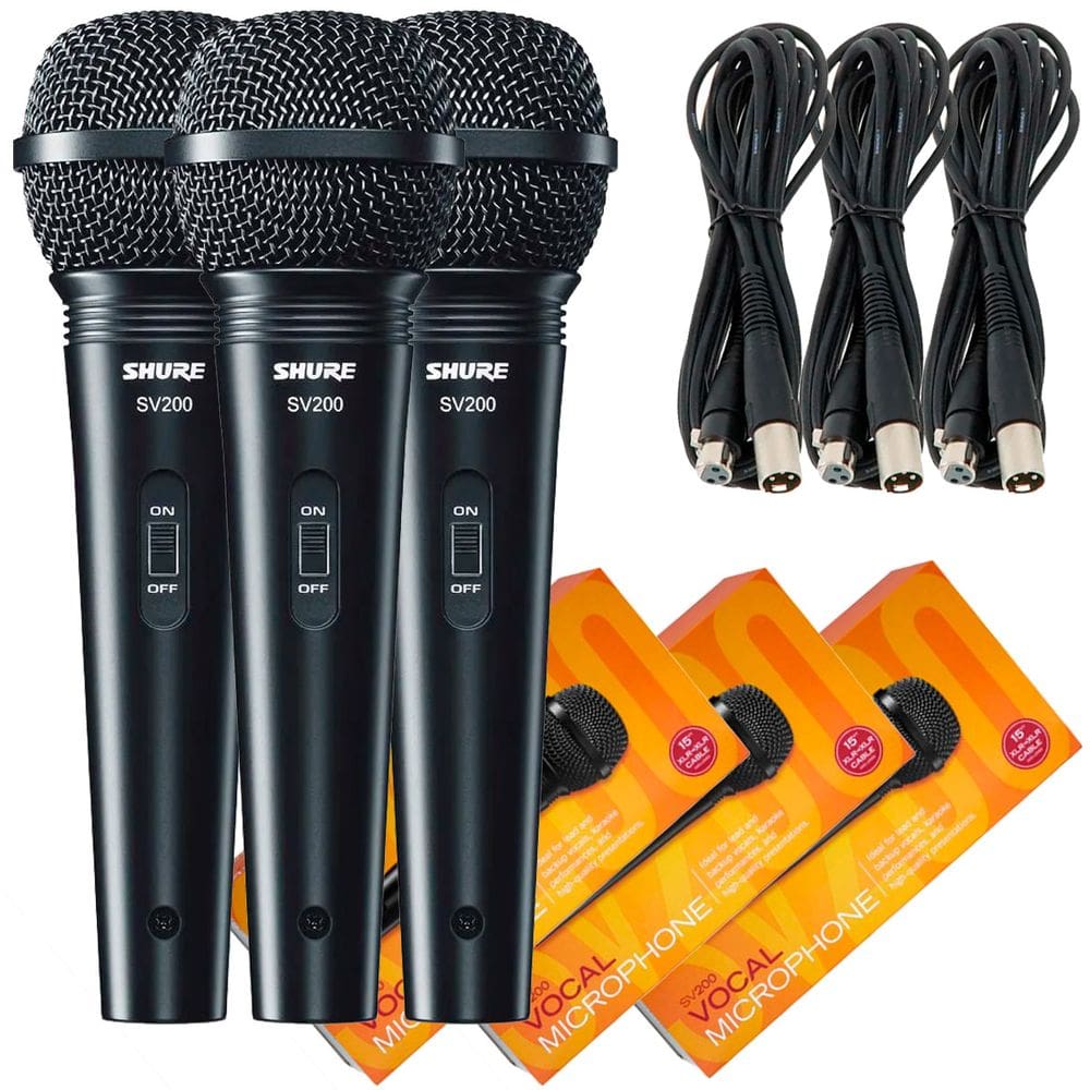 Kit C/ 3 Microfones Shure De Mão Com Fio Sv200 Unidirecional