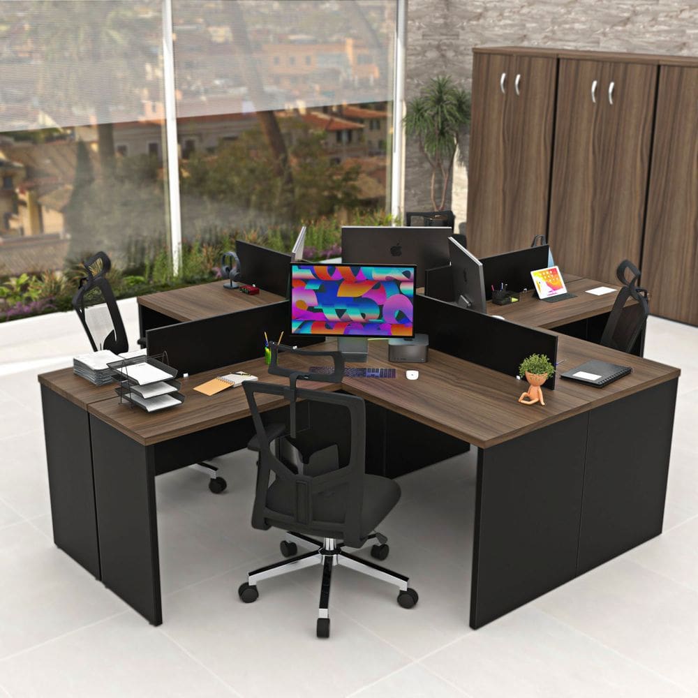 Estação De Trabalho Mesas Em L 4 Lugares 120x60 Netmobil