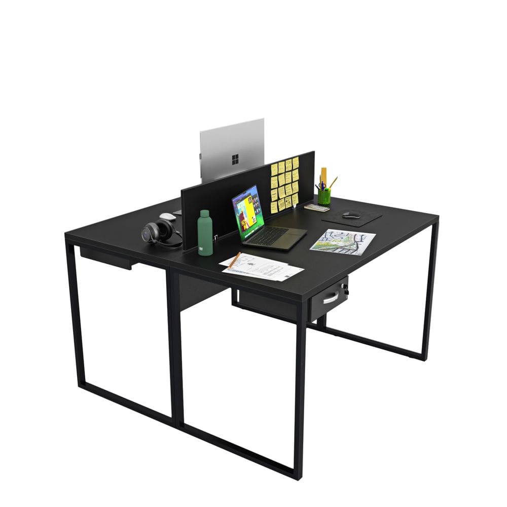 Estação De Trabalho Mesa Plataforma 2 Lugares Com Gaveta Escritório Netmobil