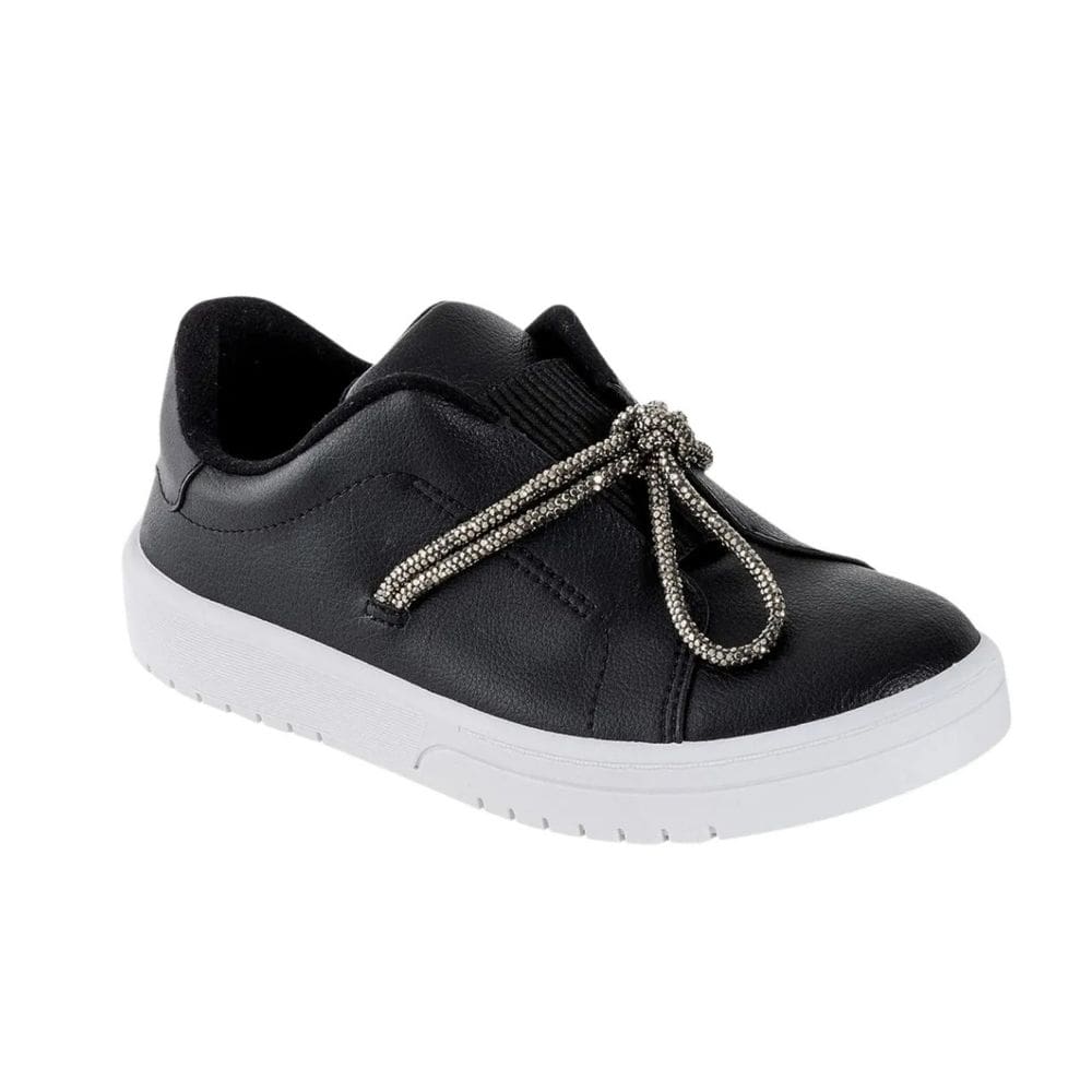 Tênis Feminino Moleca Casual Preto Fumê Cadarço Brilhante