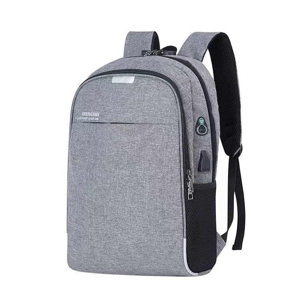 Mochila Notebook Anti Furto E Anti-roupo Com Cadeado E Entrada Fone De Ouvido E Usb Cinza