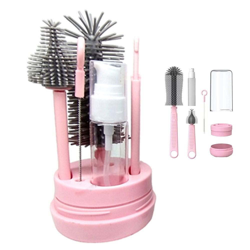 Kit Escova de Limpeza 4 em 1 Copo Mamadeira Garrafa Bebe Criança Higiene Limpeza Passeio Bolsa Mala Resistente