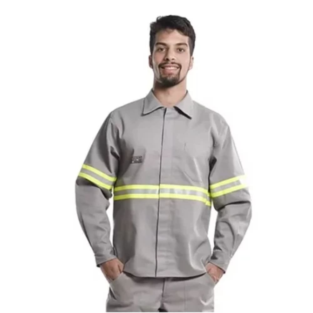 Camisa NR10 Manga Longa Faixa refletiva Sitel Neon Cinza