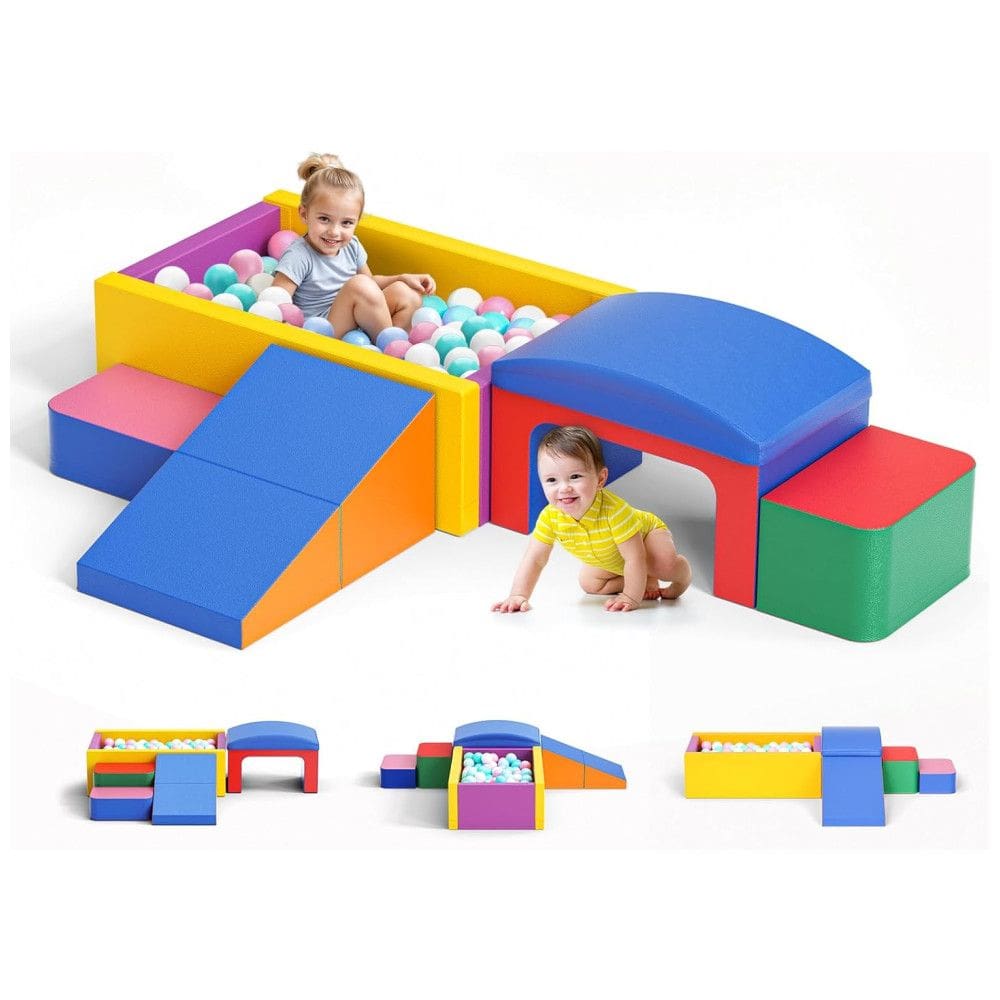 Blocos de Espuma Lischwert para Bebês, Túnel e Blocos Dobráveis, Brinquedos de Escalada e Piscina de Bolinhas para Crianças de 1 a 3 anos.