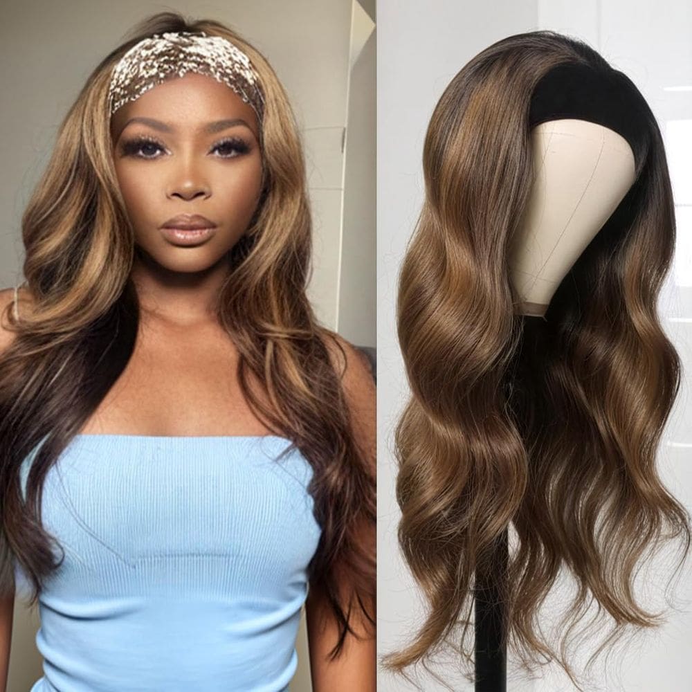 Peruca com faixa de cabeça olimaruly Human Hair Body Wave 35 cm 150% de densidade