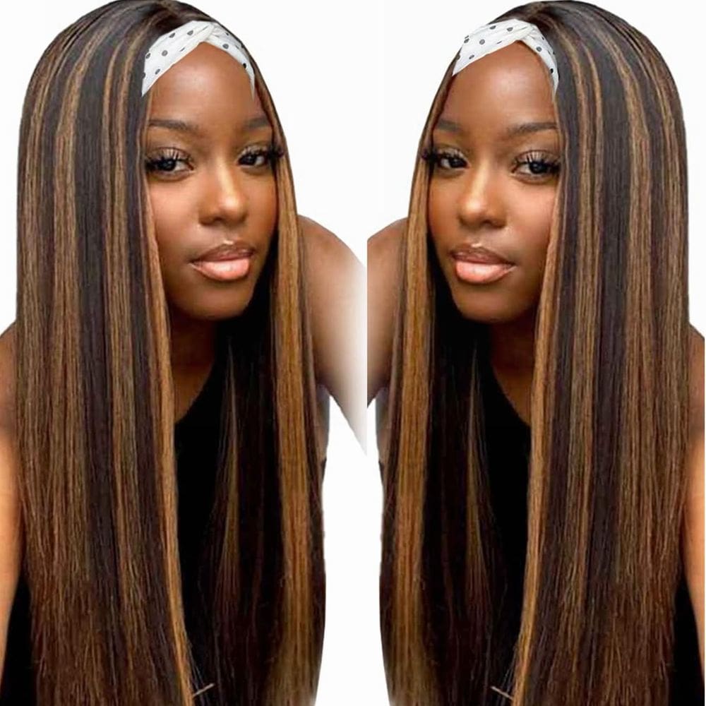 Peruca com faixa de cabeça Emistar Yaki Straight Sintética 66cm Natural