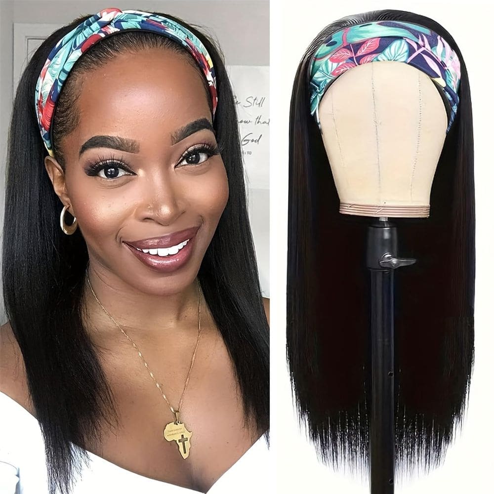 Peruca com faixa de cabeça Coshgirl Straight Human Hair 35 cm 150% de densidade