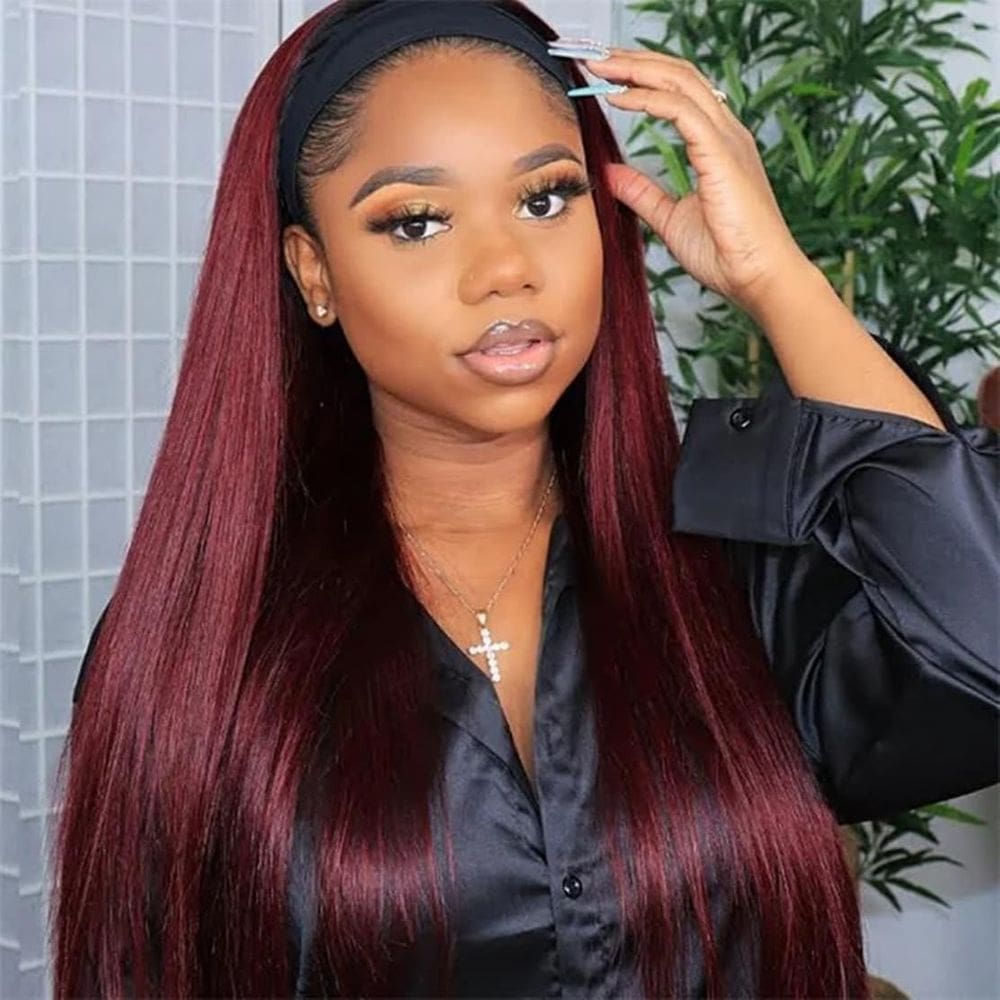 Peruca com faixa de cabeça Emistar Yaki Straight Sintética 66cm Natural
