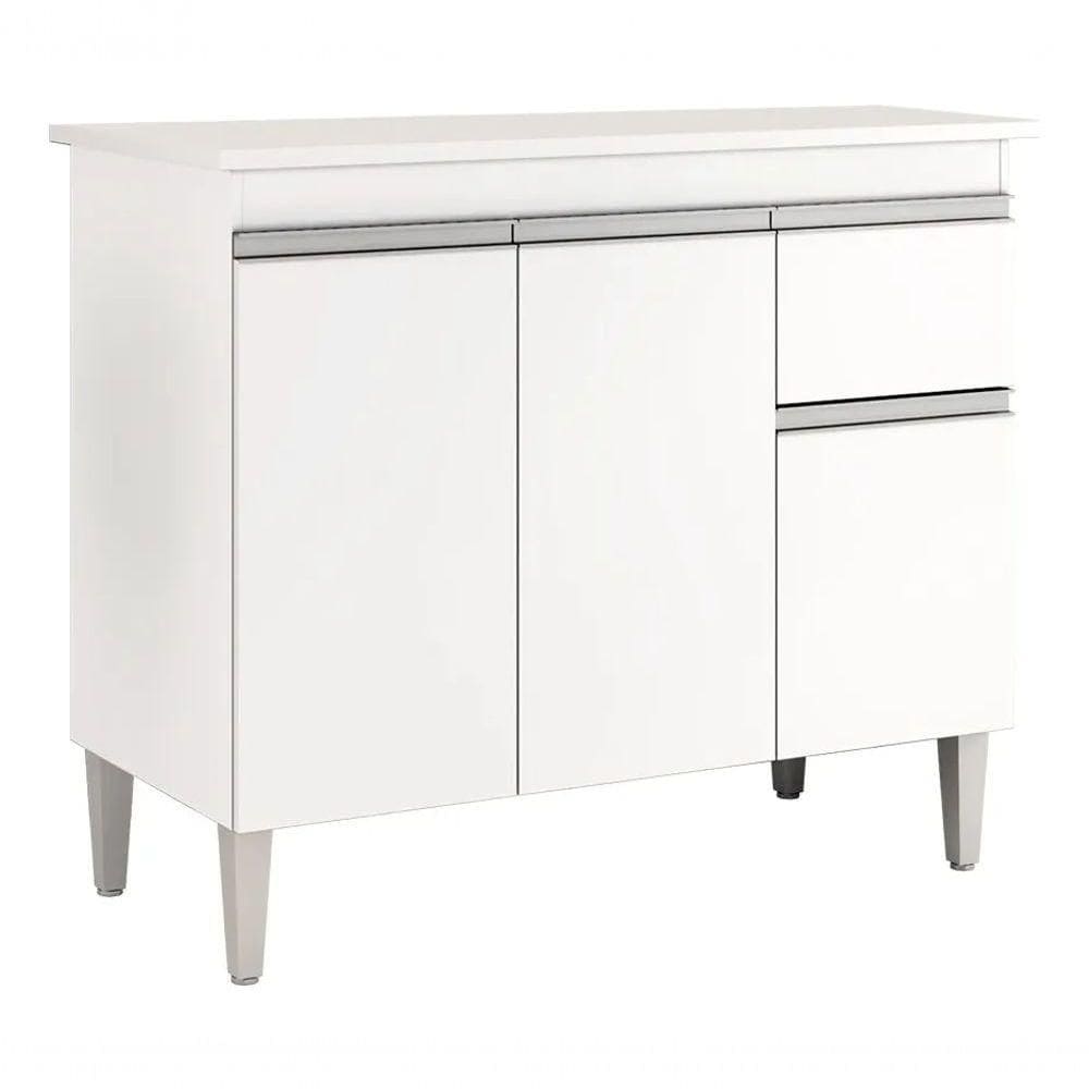 Balcão De Cozinha Tatiane 100cm 3 Portas 1 Gaveta Com Tampo - Ajl Branco