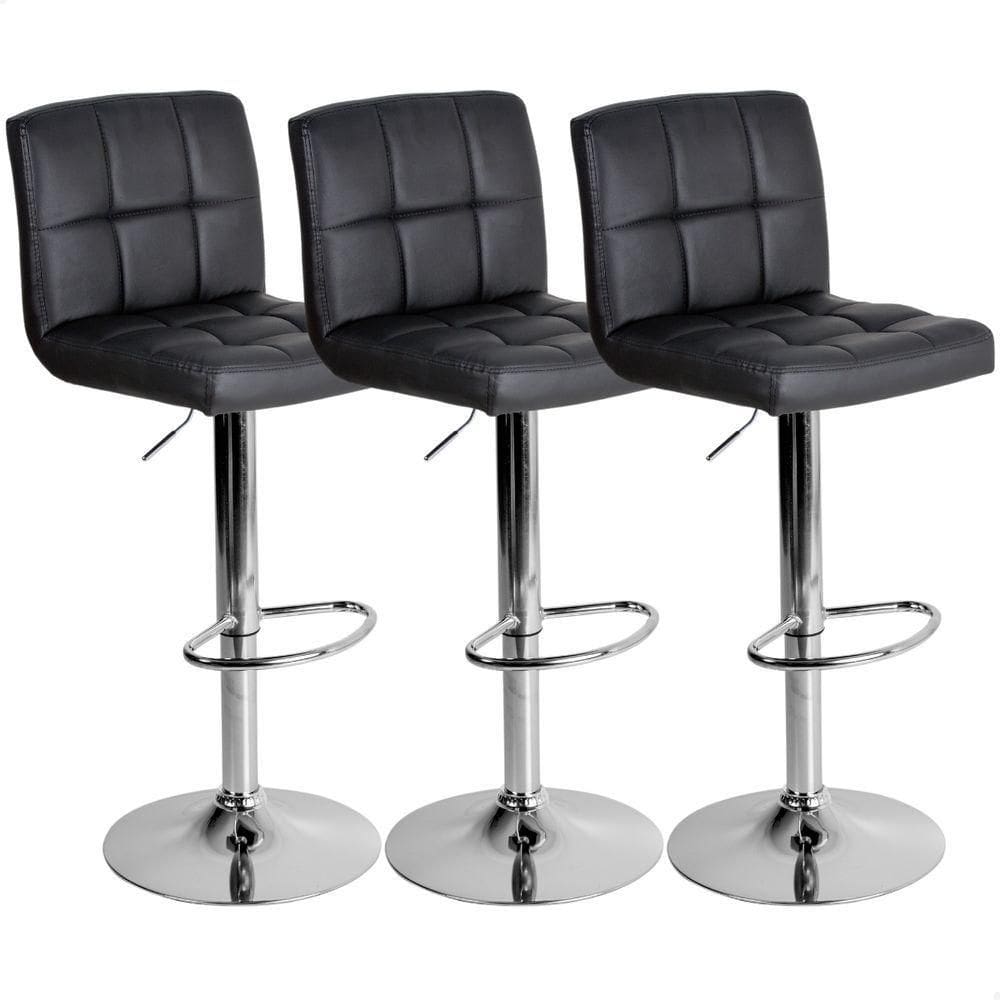 Banquetas Gomos Confort Giratória Estofada Cozinha Kit 03 Un Preto