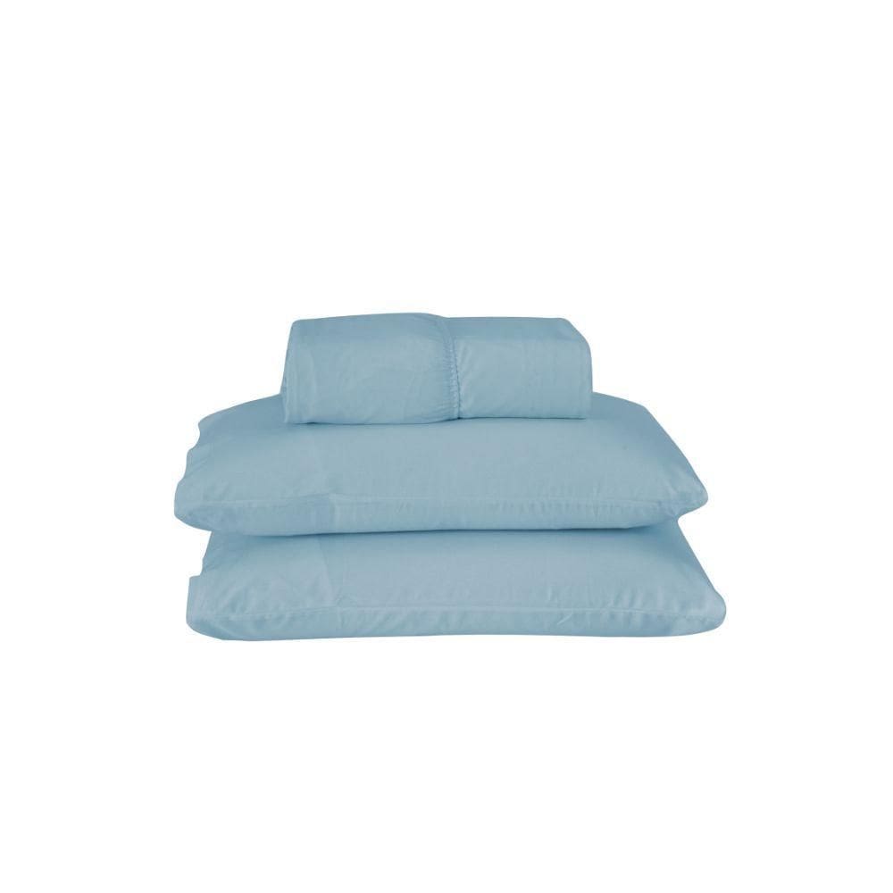 Jogo De Lençol Dia A Dia Liso 3 Peças Casal 80% Algodão - 20% Poliéster Percal 140 Fios Cor:azul