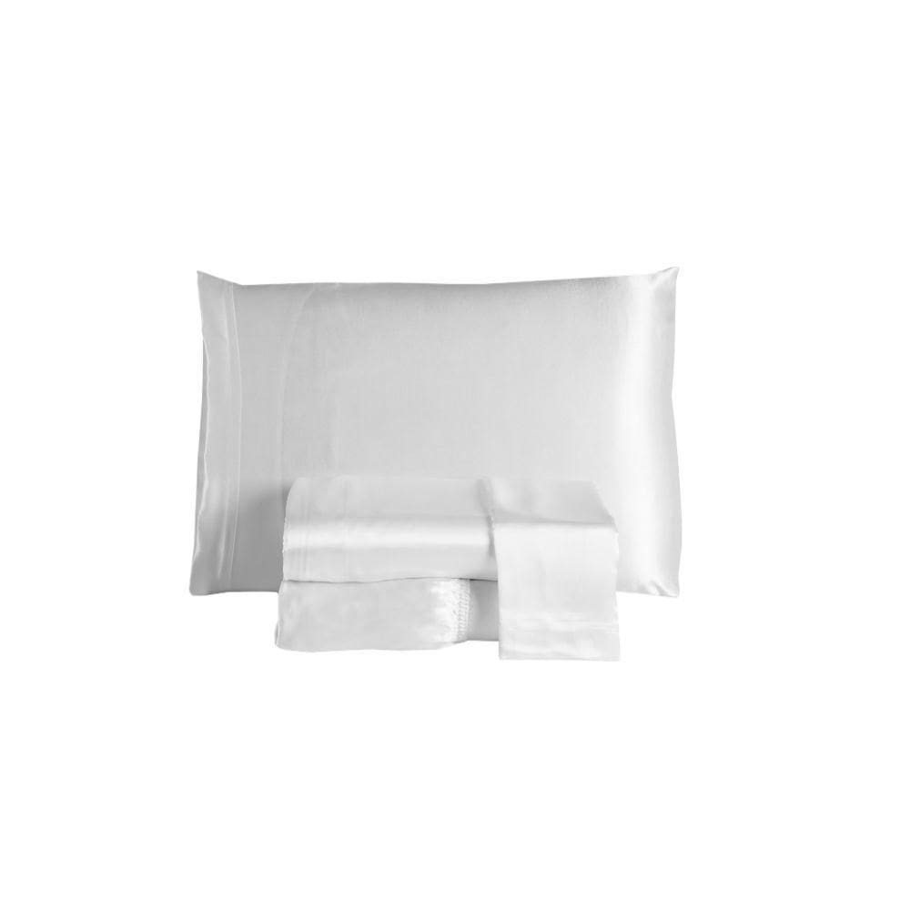 Jogo De Lençol Sublime 4 Peças Casal 100% Poliéster Tecido Cetim Charmousse Cor:branco