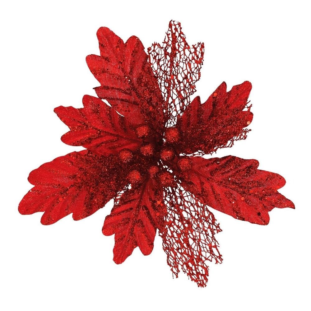 Flor Bico de Papagaio Natal Pick Recort Glitter Vermelho 25cm - Magizi