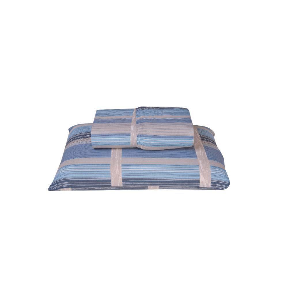 Jogo De Lençol Dia A Dia Estampado 3 Peças Casal 80% Algodão - 20% Poliéster Percal 180 Fios Cor:azul Listrado