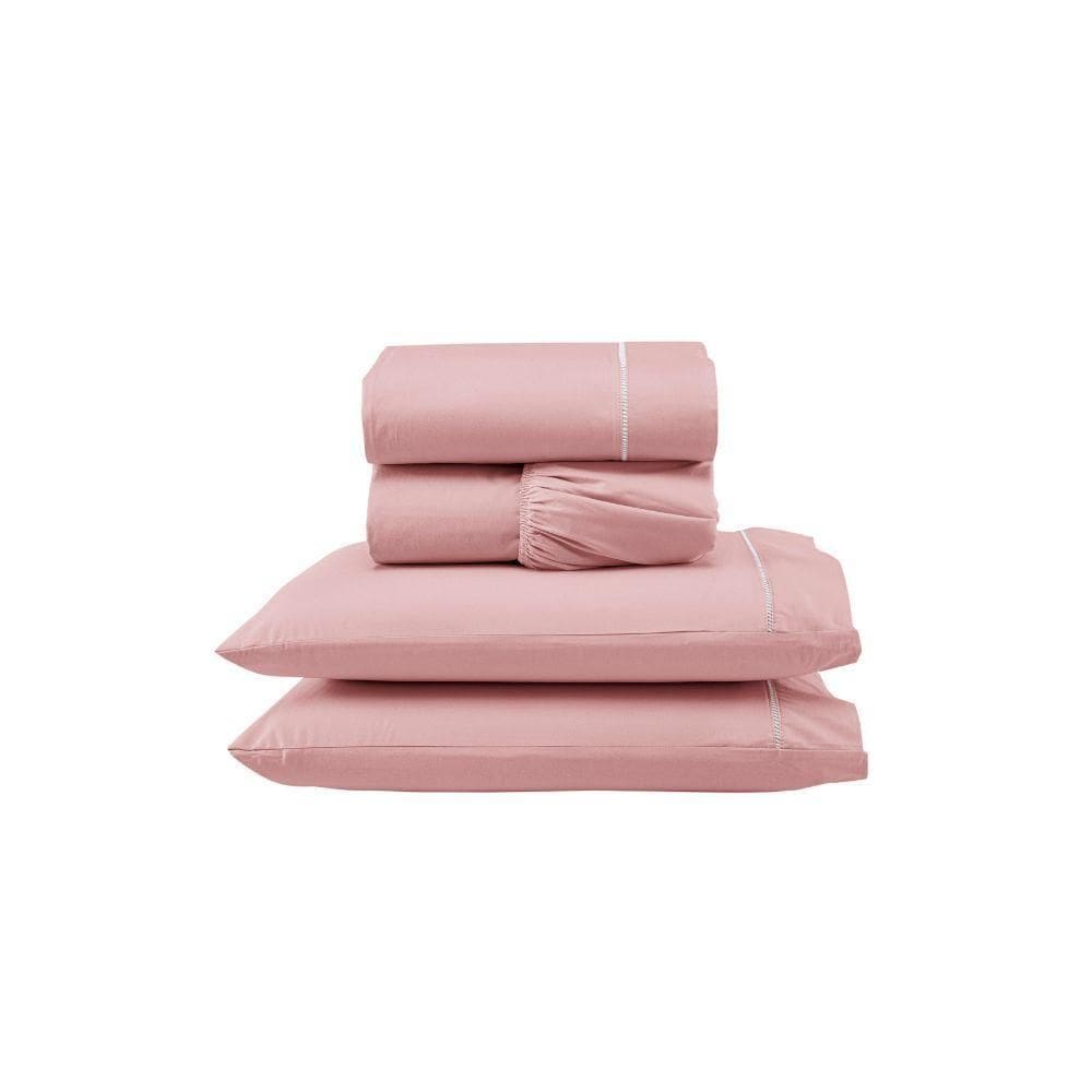 Jogo De Lençol Ponto Palito Completo 4 Peças Queen 80% Algodão - 20% Poliéster Percal 140 Fios Cor:rosê