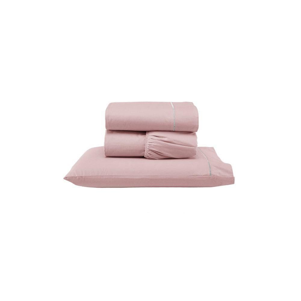 Jogo De Lençol Ponto Palito Completo 3 Peças Solteiro 80% Algodão - 20% Poliéster Percal 140 Fios Cor:rosê