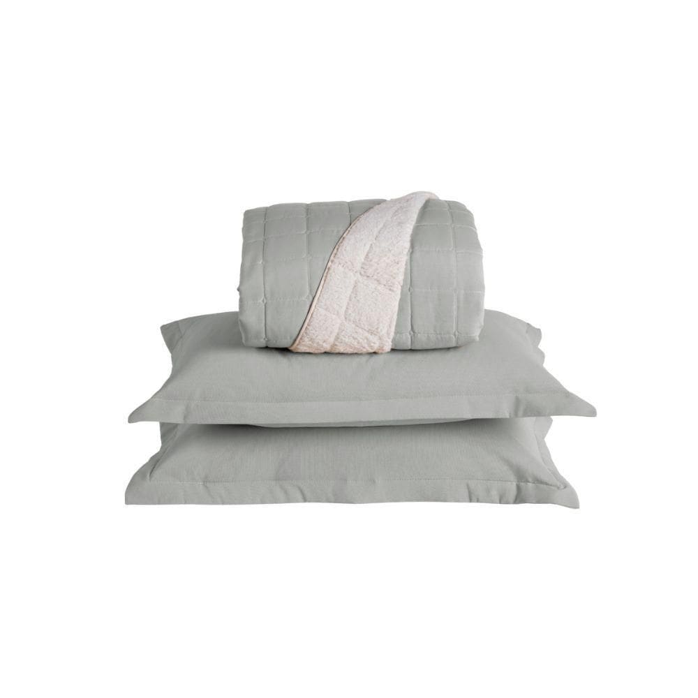 Kit Cobre Leito Matelado Dupla Face Sherpa De Carneiro 3 Peças Queen 80% Algodão - 20% Poliéster Percal 180 Fios Cor:cin