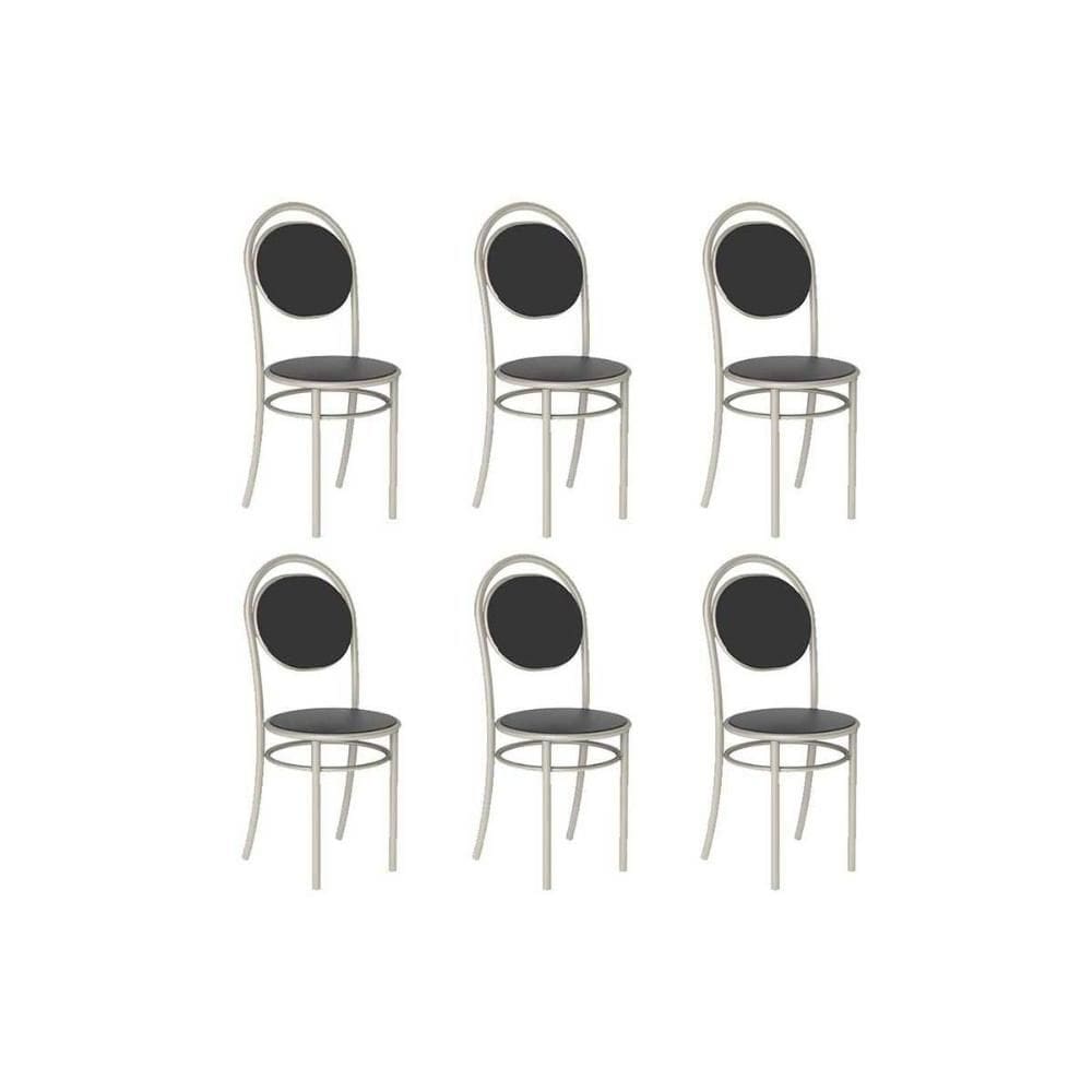 Kit 6 Cadeiras de Cozinha 190 Aço 6 Uni Prata/Courano Preto - Carraro