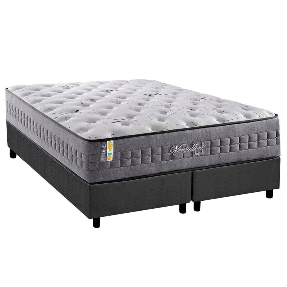Cama Box King: Colchão Molas  Ensacadas D Angelis Anjos Versalhes + Base CRC Suede Gray (193x203)