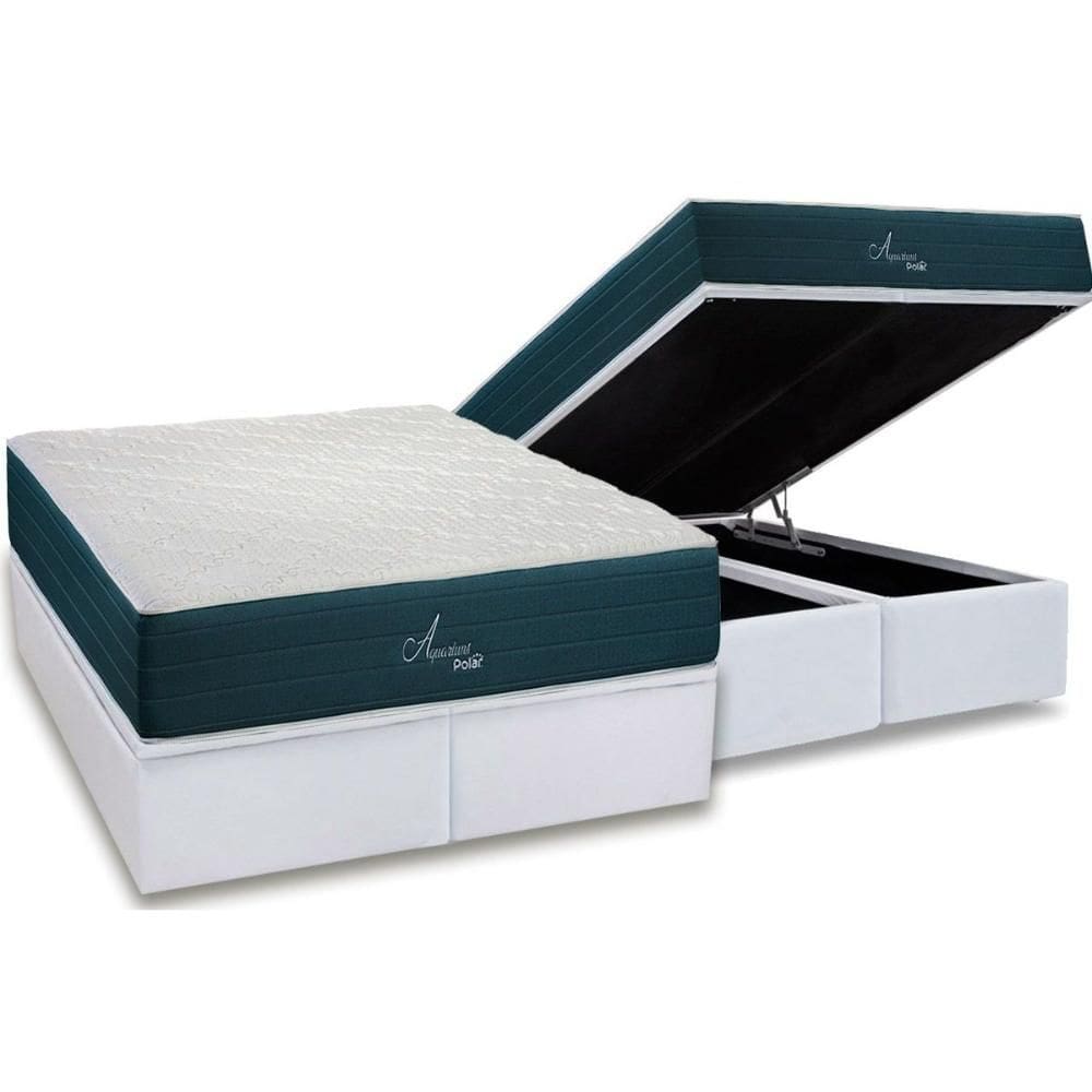 Cama Box Baú King: Colchão Molas Ensacadas Polar Aquariuns + Base CRC Courano White (193x203)
