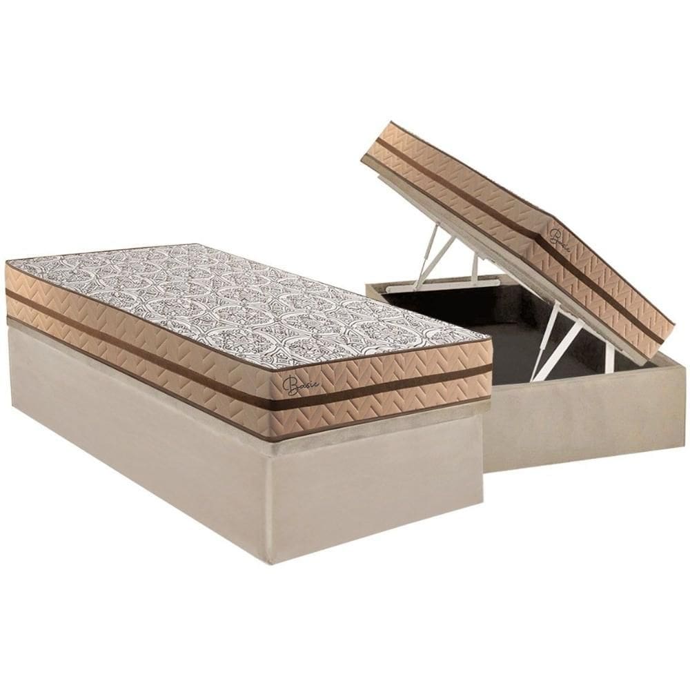 Conjunto Box Baú Solteiro: Colchão Molas Paropas Ensacadas Basic + Base CRC Suede Clean (88x188)